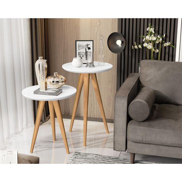 Conjunto isa duda 2 Mesa Lateral redonda pe palito branco Conjunto isa duda 2 Mesa Lateral redonda pe palito branco