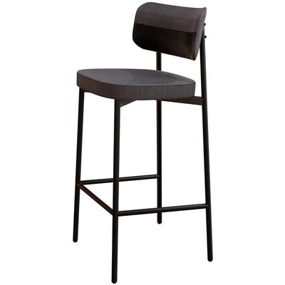 Kit 04 Banquetas Alta Bar Cozinha Sala De Jantar Aço Preto Kaira C01 Linho Preto Courino Preto - Lyam Decor