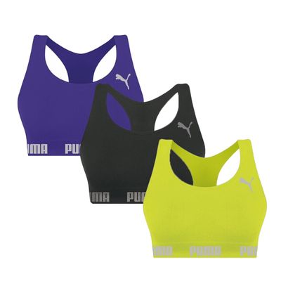 Kit 3 Tops Puma Nadador Sem Costura Feminino GG / Roxo/Verde