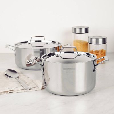 Jogo de Panelas Tramontina Grano em Aço Inox Corpo Triplo 4pçs Caçarolas Frigideira Panela