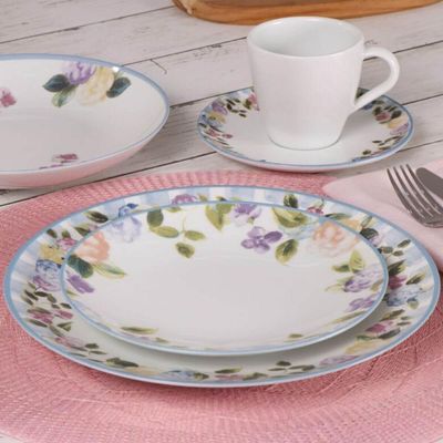Prato Raso Jantar 25cm Porcelana Decorada Floral Tramontina