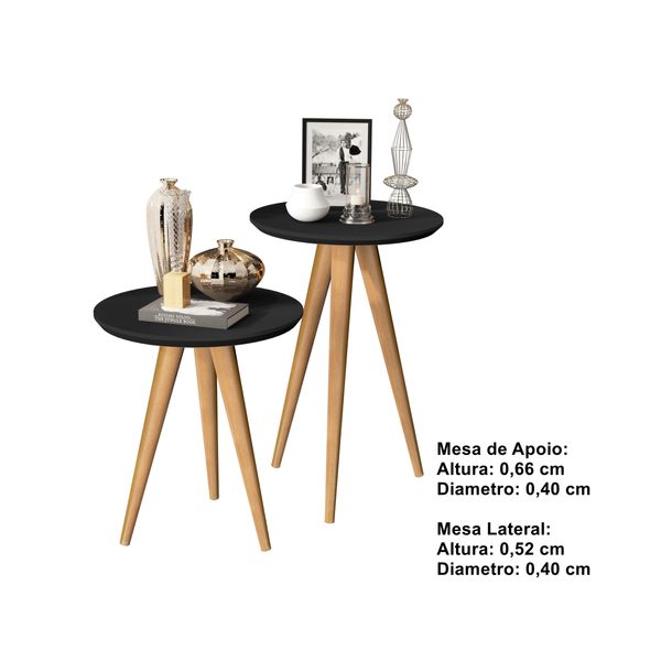 Kit 2 Mesas Lateral e Apoio 40cm Pés Palito Preto - Comprar Moveis em Casa