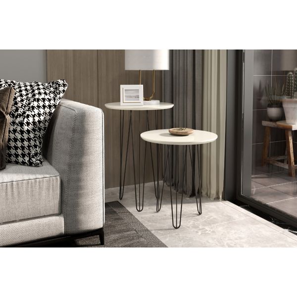 Mesa Redonda Sala Aquarela Pés de Ferro cor Off White - Comprar Móveis em Casa