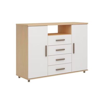 Cômoda Berlim com 2 Portas 4 Gavetas 2 Prateleiras 1 Nicho e 136cm de Largura Genialflex Freijó/Off White