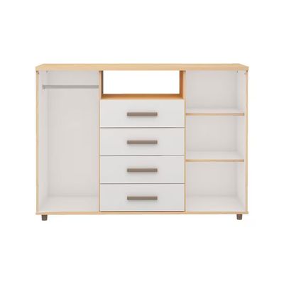 Cômoda Berlim com 2 Portas 4 Gavetas 2 Prateleiras 1 Nicho e 136cm de Largura Genialflex Freijó/Off White