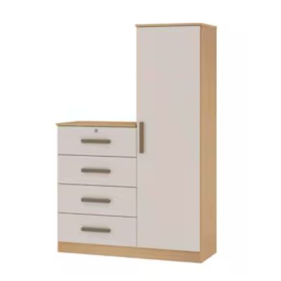 Cômoda Genialflex Aurora com 1 Porta 4 Gavetas 3 Prateleiras e 107.5cm de largura Bege com Marrom