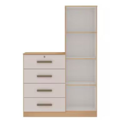 Cômoda Genialflex Aurora com 1 Porta 4 Gavetas 3 Prateleiras e 107.5cm de largura Bege com Marrom