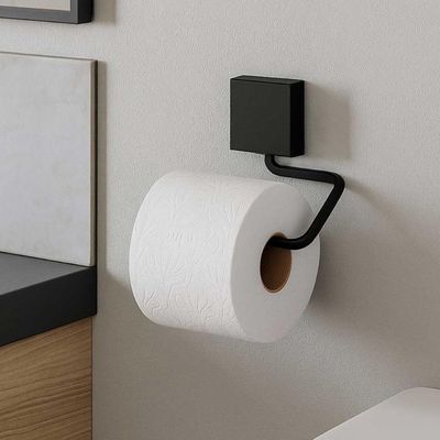 Papeleira Suporte Para Papel Higiênico Adesivo Fixare Preto Fosco