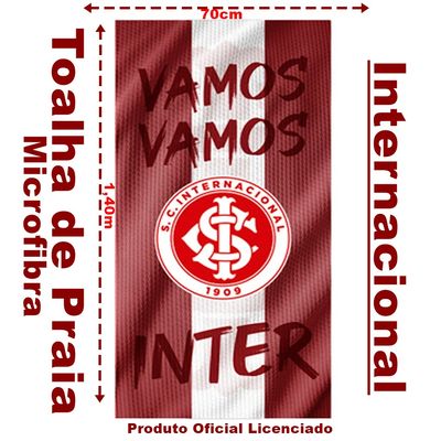 Toalha de Praia KazzaVip Microfibra 100% Poliéster Estampada Vamos Vamos Inter 70cmx140m Vermelha