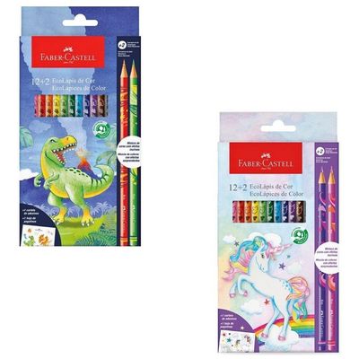 Lápis De Cor Redondo 12+2 Cores Faber-castell Dinossauro