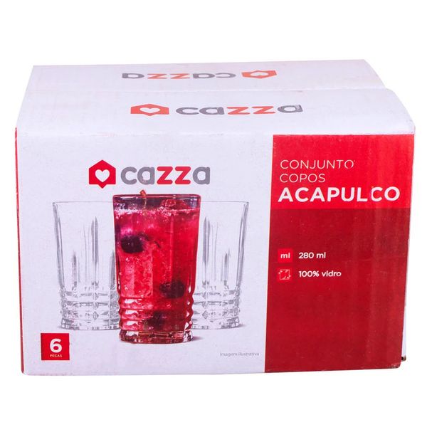 Jogo de Copos Cazza Acapulco em Vidro Incolor 6 Peças 280ml