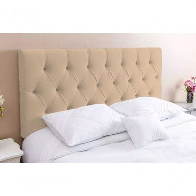 Cabeceira Solteirão King 96 - Bello Box - Estilo Capitonê Suede Bege Sem Strass