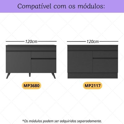 Kit 3 Puxadores Com 5 Pés Palito Retrô Para Balcão Cozinha 120cm Veneza Multimóveis Mp2307 Preto Preto