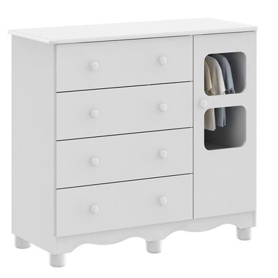 Comoda Infantil 1 Porta 4 Gavetas Uli - Moveis Peroba Branco Brilho