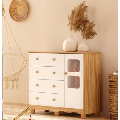 Comoda Infantil 1 Porta 4 Gavetas Uli - Moveis Peroba Amendoa-branco