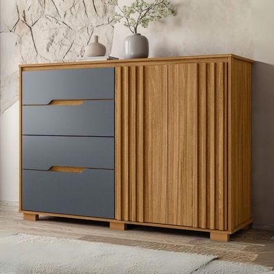Comoda Texas 4 Gavetas 2 Portas 147 Cm Freijo Cinza Moval