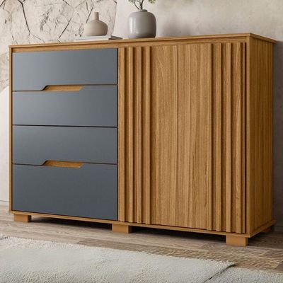 Comoda Texas 4 Gavetas 2 Portas 147 Cm Freijo Cinza Moval