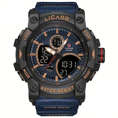 Relógio Desportivo Digital Masculino Duplo Display A Prova De água 5atm Estilo Casual Rosa Azul