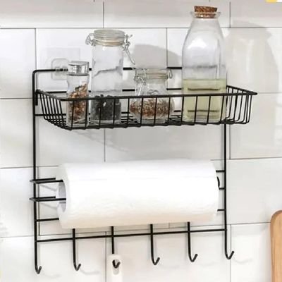 Suporte Organizador Parede Cozinha Metal Prateleira Porta Papel Toalha Duplo Ganchos Multiuso Armazenamento Temperos Ace