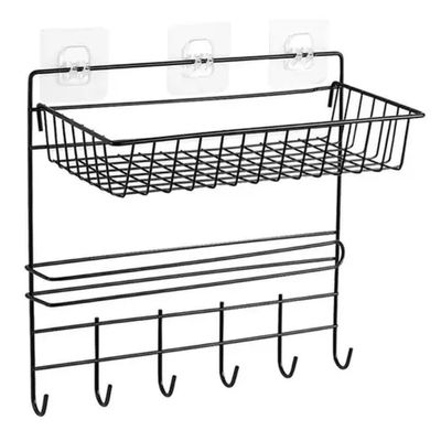 Suporte Organizador Parede Cozinha Metal Prateleira Porta Papel Toalha Duplo Ganchos Multiuso Armazenamento Temperos Ace