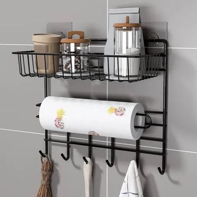 Suporte Organizador Parede Cozinha Metal Prateleira Porta Papel Toalha Duplo Ganchos Multiuso Armazenamento Temperos Ace