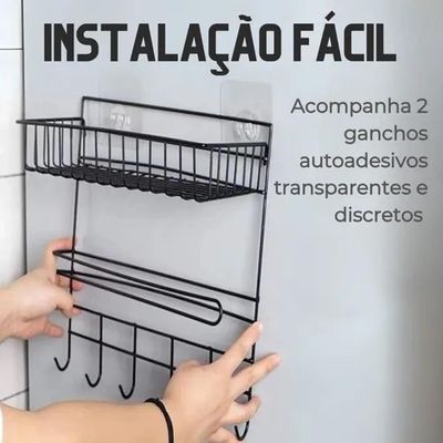 Suporte Organizador Parede Cozinha Metal Prateleira Porta Papel Toalha Duplo Ganchos Multiuso Armazenamento Temperos Ace