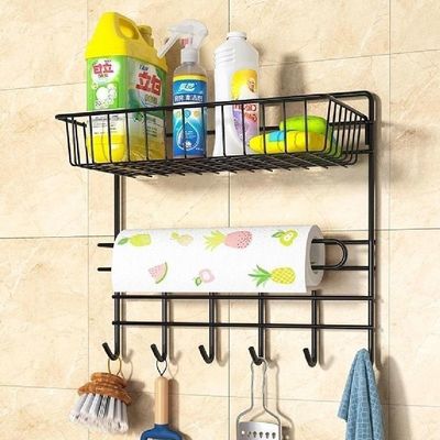 Suporte Organizador Parede Cozinha Metal Prateleira Porta Papel Toalha Duplo Ganchos Multiuso Armazenamento Temperos Ace