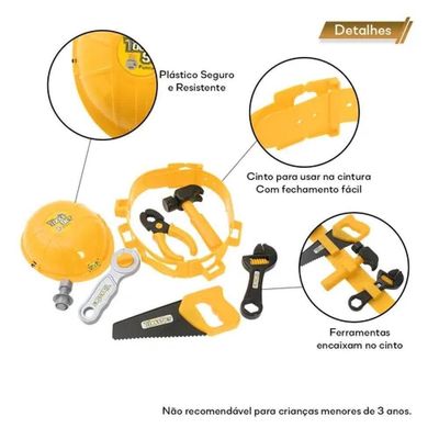 Kit De Ferramentas Infantil Cinto Capacete Brinquedo Com Acessorios Chaves Alicate Completo