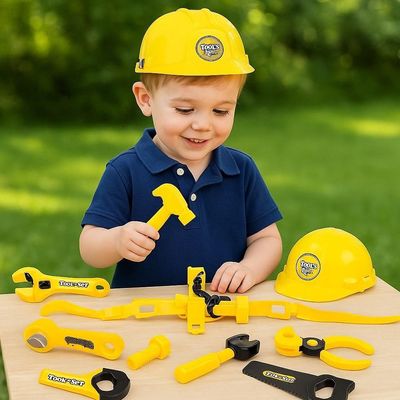 Kit De Ferramentas Infantil Cinto Capacete Brinquedo Com Acessorios Chaves Alicate Completo