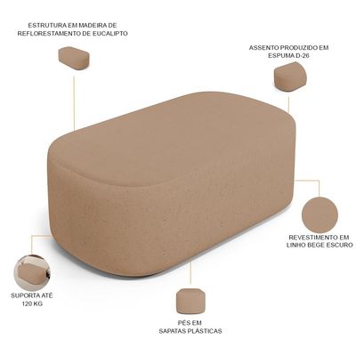 Kit 02 Puffs Decorativos Orgânicos Para Living Quarto 100cm Doha W01 Linho Bege Escuro - Lyam Decor