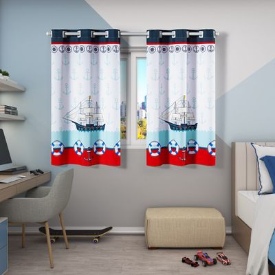 Cortina Kids Infantil Varão Tecido Oxford 2,00m X 1,30m - Barco Pirata Marinheiro Azul