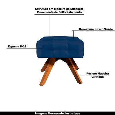 Puff Decorativo Base Giratória Karen Suede Azul Marinho - Gran Belo