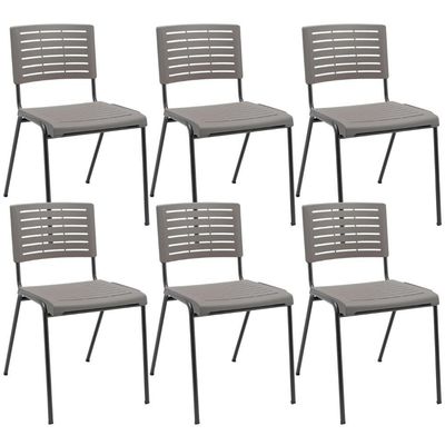 Kit 06 Cadeiras Empilhável Fixa Escritório Multiuso Base Preta Kimi P03 Basalto - Lyam Decor