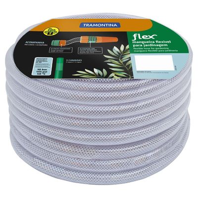 Mangueira Flex Tramontina Transparente em PVC 3 Camadas 20 m com Engates Rosqueados e Esguicho