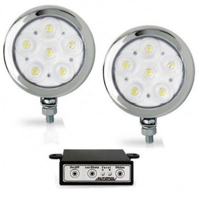 Farol de Milha Strobo Estrobo Safetycar Redondo Led Vermelho Corpo Cromado Par