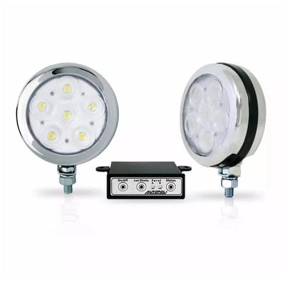 Farol de Milha Strobo Estrobo Safetycar Redondo Led Vermelho Corpo Cromado Par