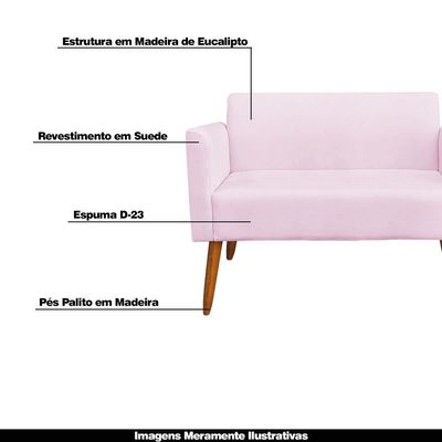 Poltrona Namoradeira Decorativa Isabella Pés Palito Madeira Suede Rosa Bebê - Gran Belo