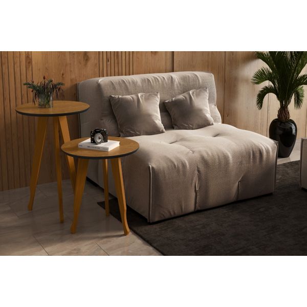 Jogo 2 Mesas Lateral e Apoio Redonda Cadencie Pés Madeira Desenhada cor Freijó/Preto - Comprar Móveis em Casa