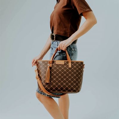 Bolsa Tote Transversal Feminina Rafitthy 28.16176 Monograma Marrom