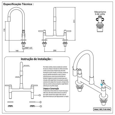 Torneira Misturador Cozinha Mesa Bancada Tubo Color Flexivel Preto Metal Cromado Luxo