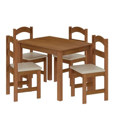 Conjunto De Mesa Com 4 Cadeiras Praiana Araúna Freijó E Bege