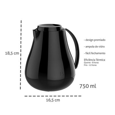 Garrafa Termica Bule Preto Sonetto Cafe Cha 750ml