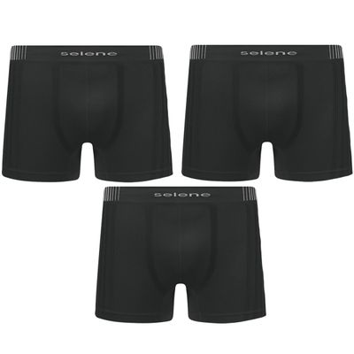 Kit 3 Cuecas Boxer Selene Sem Costura Masculino - Preto P / Preto