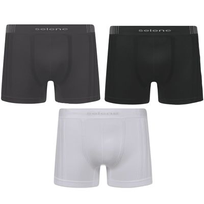 Kit 3 Cuecas Boxer Selene Sem Costura Masculino - Preto, Branco e Chumbo P / Preto/Branco