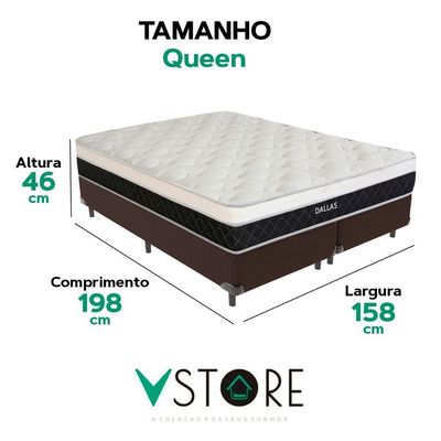 Cama Box Queen E Colchão Dallas Molas V-store 158x198x20 Marrom