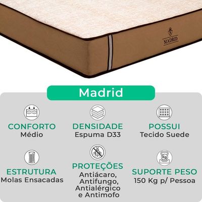Colchão Madrid Molas Ensacadas V-store Tamanho Colchão Madrid 128x188x28
