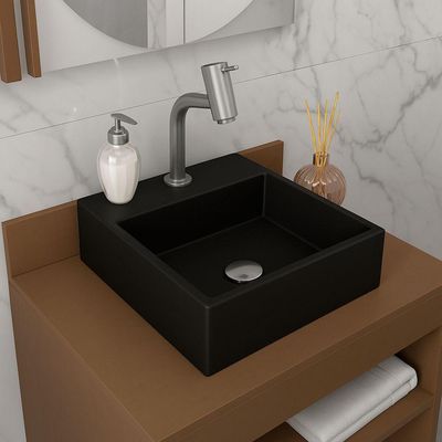 Cuba De Apoio Banheiro Topazio Pedra 35x35cm Preto Fosco