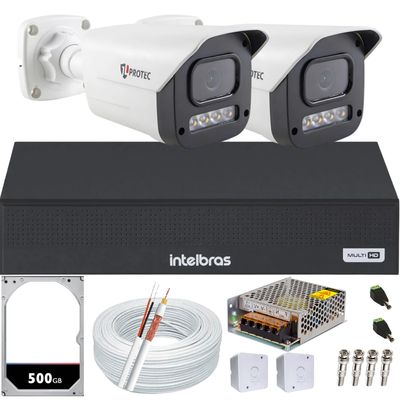 Kit 2 Câmeras 1080p Full Color C/Áudio Dvr Intelbras 4ch 500GB