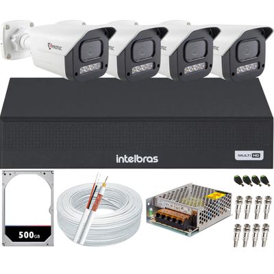 Kit 4 Câmeras Full Color C/Áudio Dvr Intelbras 4ch 500GB