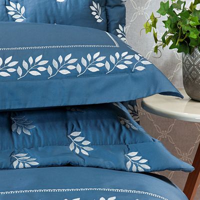 Jogo Cama Lençol Garland Queen Bordado 100% Algodão Acetinado 400 Fios 4 Peças - Azul Marinho